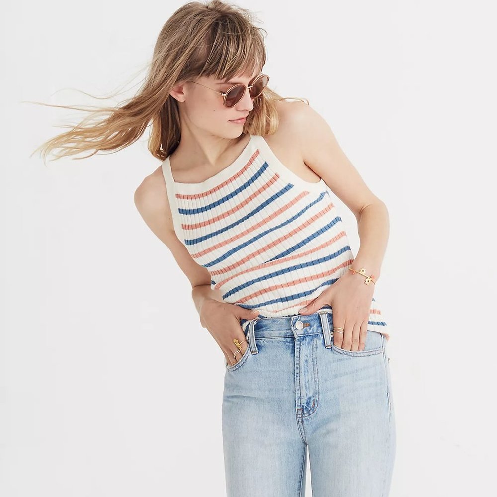 Striped Sleeveless Top - Cream, Blue, and Pink